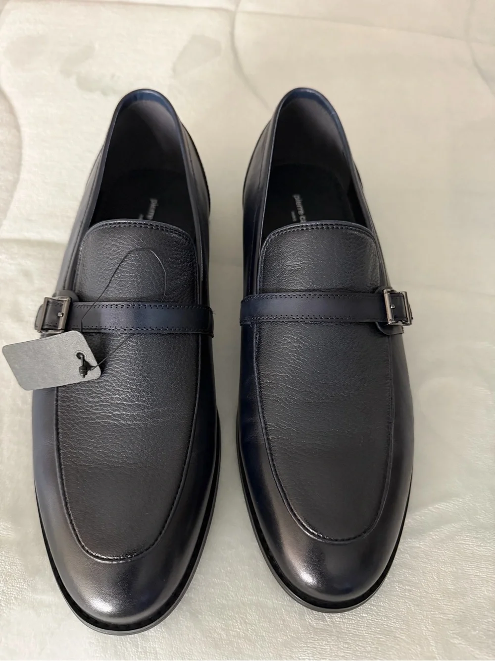 Pierre Cardin Black Leather Slip-On Loafers with Buckle Accent